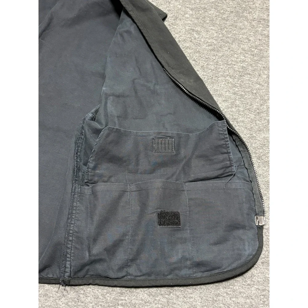 VTG Brian Brothers Utility Vest Mens L Black Graphic Back Multi-Pocket Full Zip